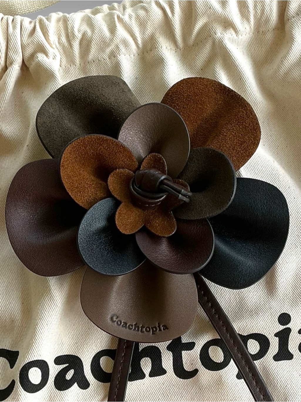 Coachtopia Coach Rose Bag Charm Maple Multi Loved Leather Suede Flower